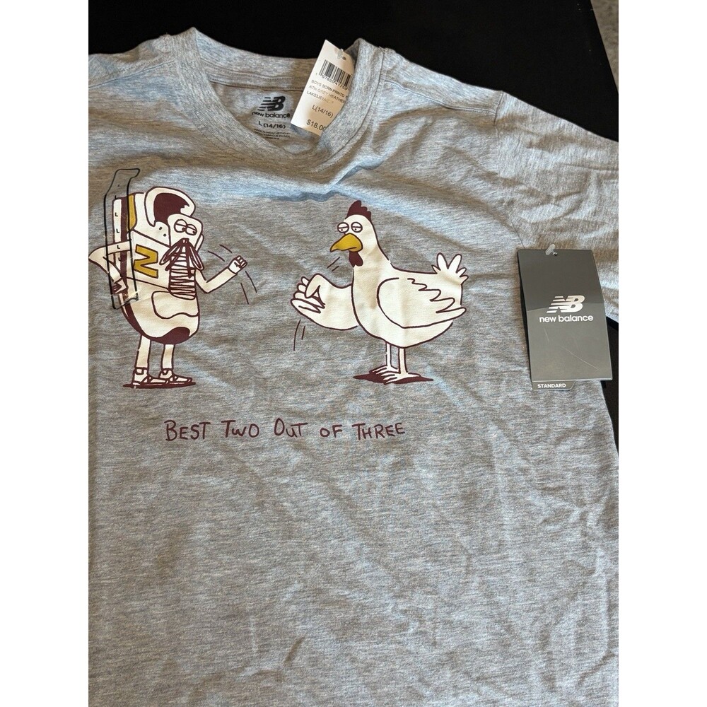 New Balance Boys Large 14/16 Gray Chicken Football Graphic T Shirt NWT Free Ship - Picture 3 of 5